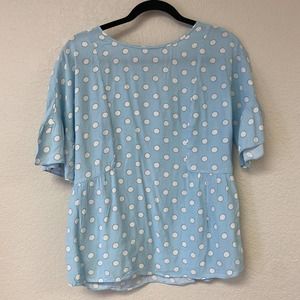 Boden Round Neck Polka Dot Short Sleeve Knit Top Blue Size 2
